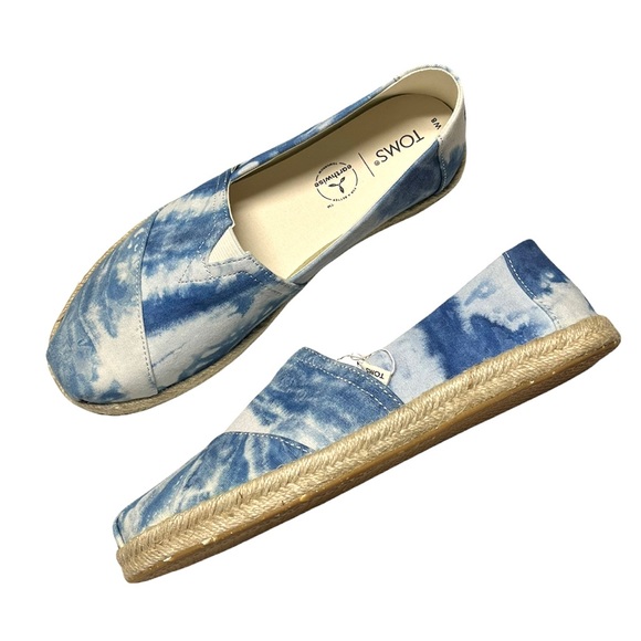NEW Toms Alpargata Rope Tie-Dye Slip On Flats size Blue
